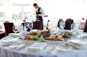 Banquet table in restaurant